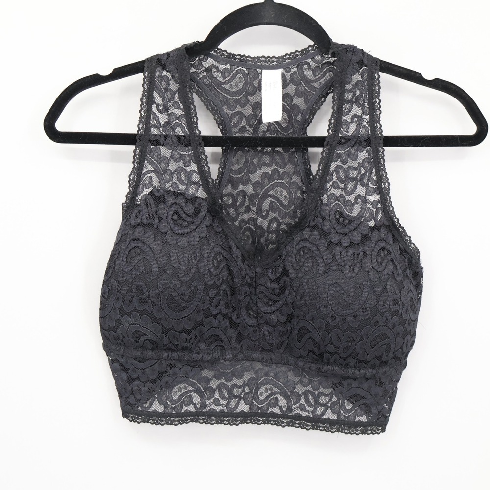 Delta Burke Lace Racerback Bralette Womens 1X Black‎ Sexy Feminine Romantic Boho